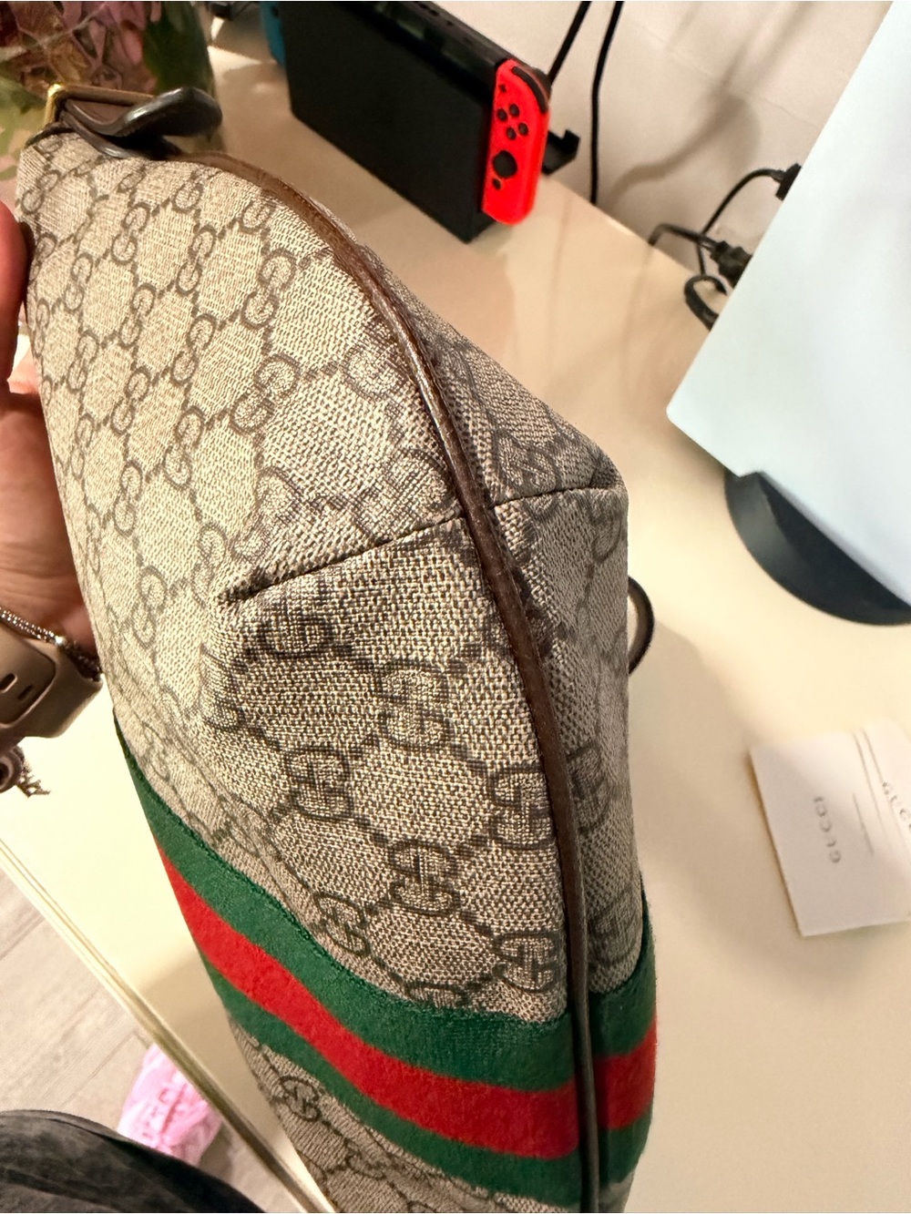 Gucci GG  ophidia half moon Supreme Web Stripe Shoulder Bag in Beige/Brown - Picture 14 of 16